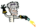 Absolutely MAD Scientist with flame thrower in a test tube.